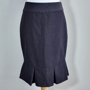 Le‎ Chateau Wool Pinstripe Tulip Skirt Womens 3 4 Fit And Flare Grey Office Work